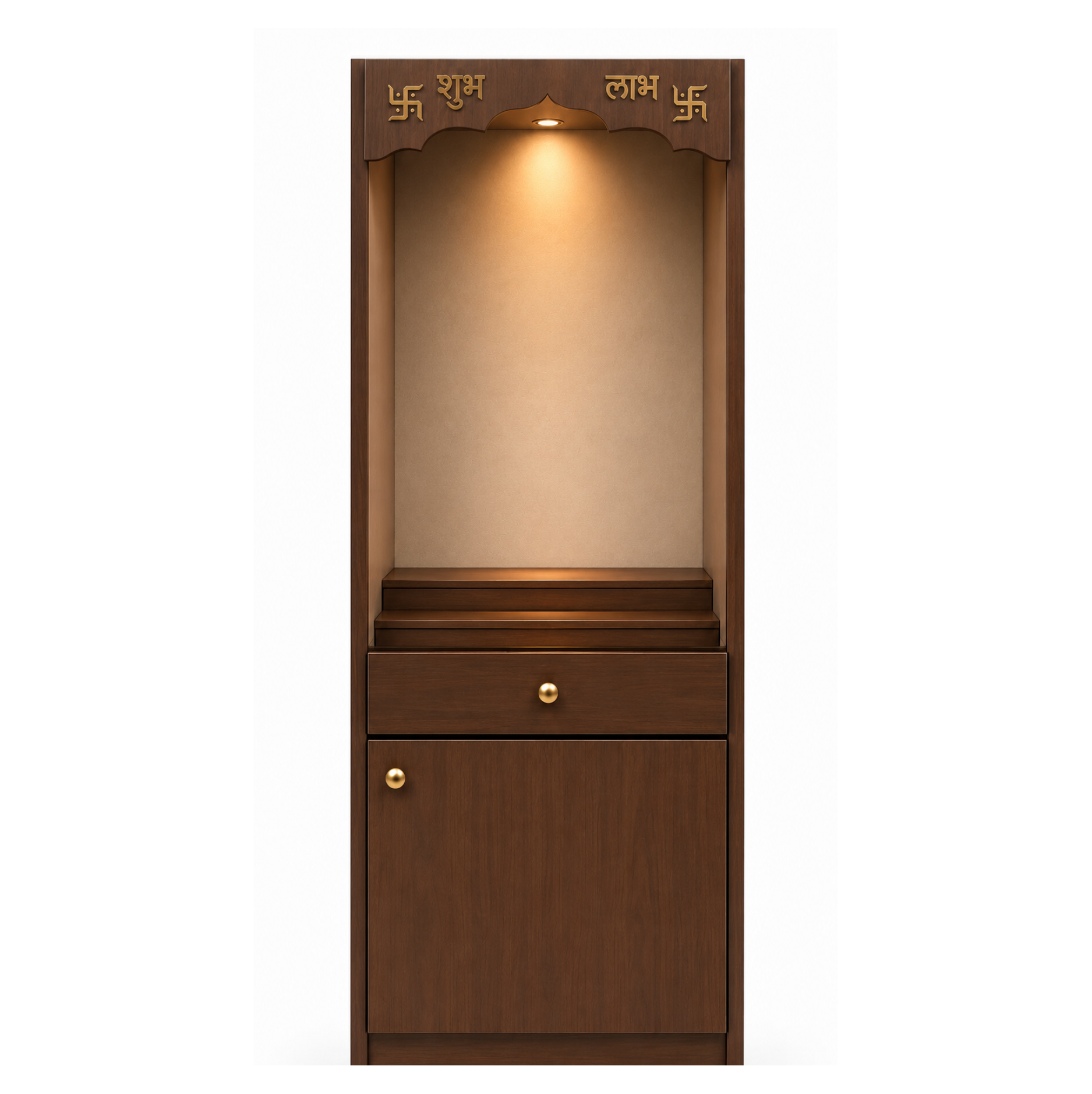 Modern Tall Mandir With LED Lighting & Storage - Image 3