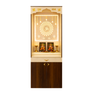 Modern Tall Mandir With LED Lighting & Storage