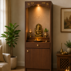 Modern Tall Mandir With LED Lighting & Storage