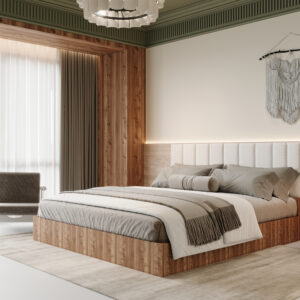 Modern Bed with Cushion Headboard